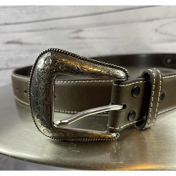Nocona Other - Nocona Leather Belt Men’s Size 38 Western Cowboy Concho Belt Brown Silver Buckle